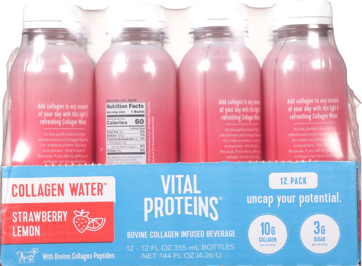 slide 9 of 11, Vital Proteins Strawberry Lemon Collagen Water 12-12 fl oz Bottles, 12 ct