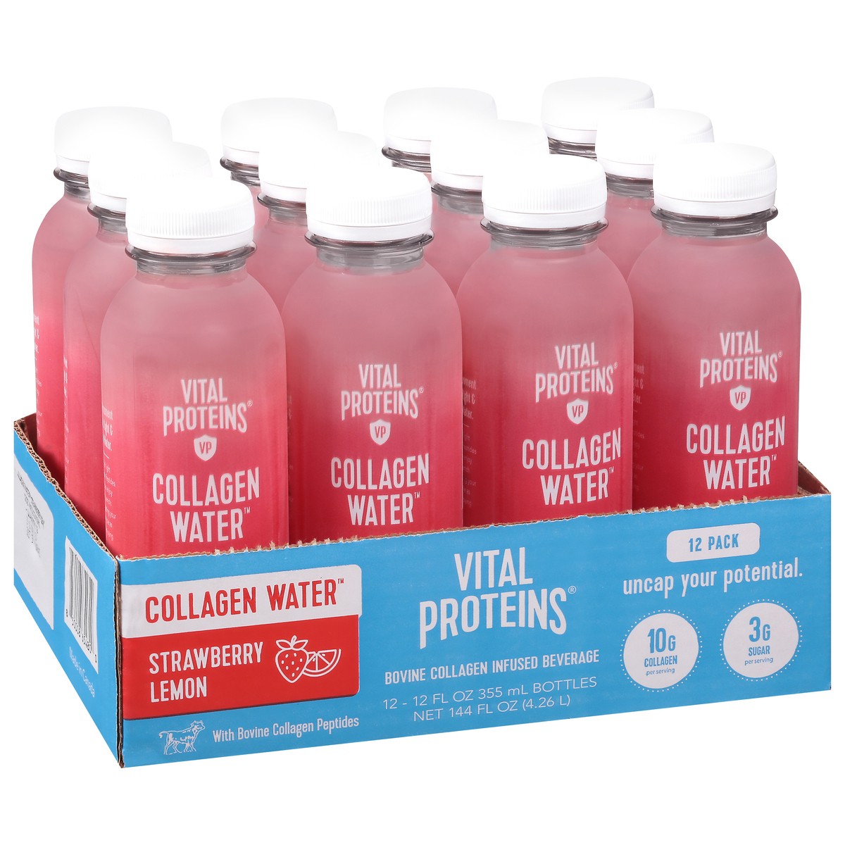 slide 10 of 11, Vital Proteins Strawberry Lemon Collagen Water 12-12 fl oz Bottles, 12 ct