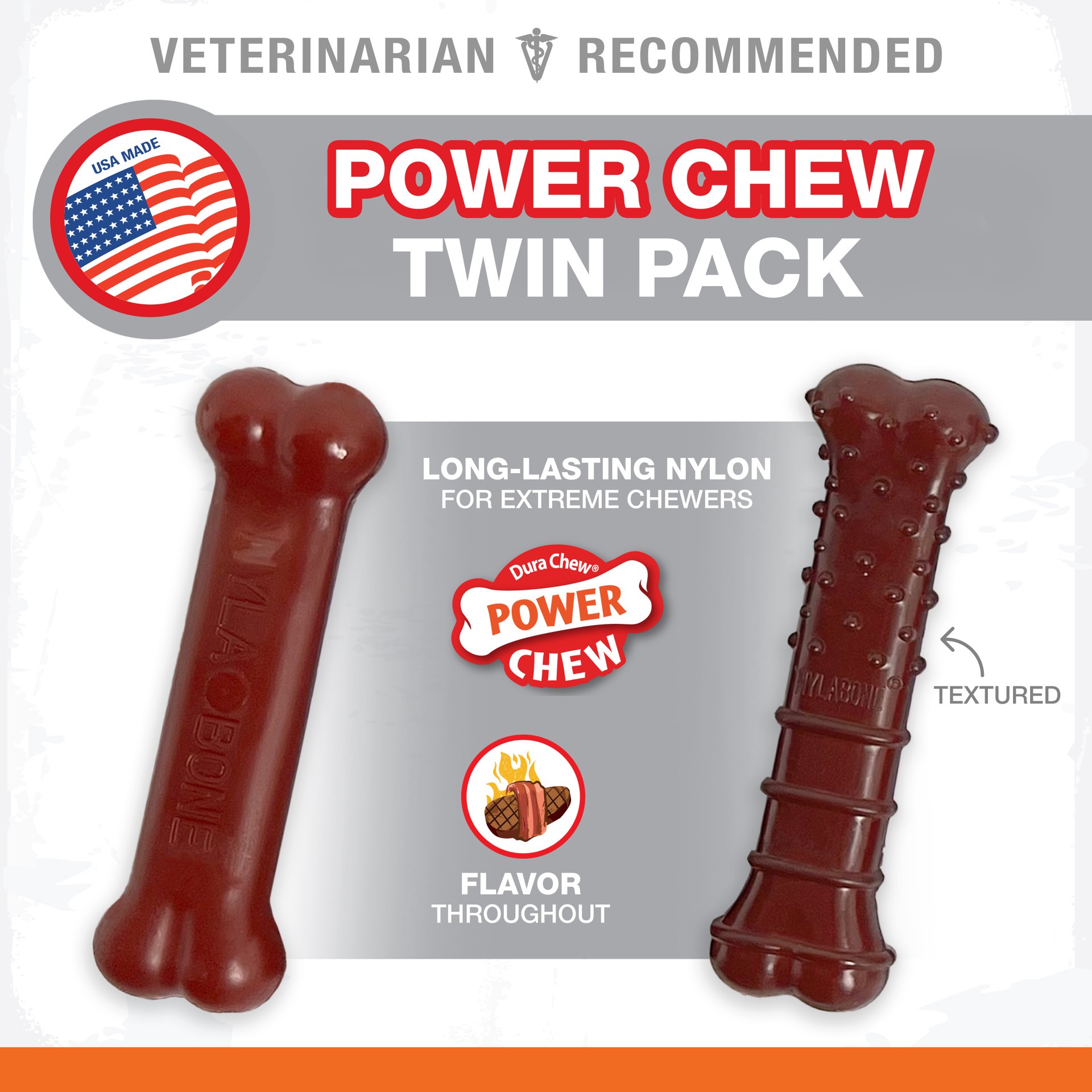 slide 2 of 10, Nylabone Power Chew Basted Blast Dual Flavored Dog Chew Toys (2 Count), 2 ct