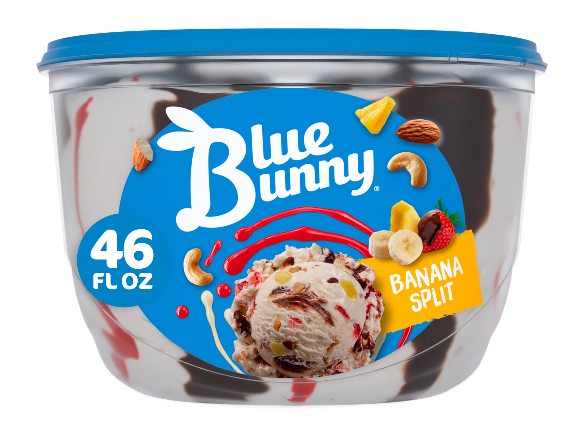 slide 1 of 8, Blue Bunny Banana Split Frozen Dessert, 46 fl oz, 46 fl oz