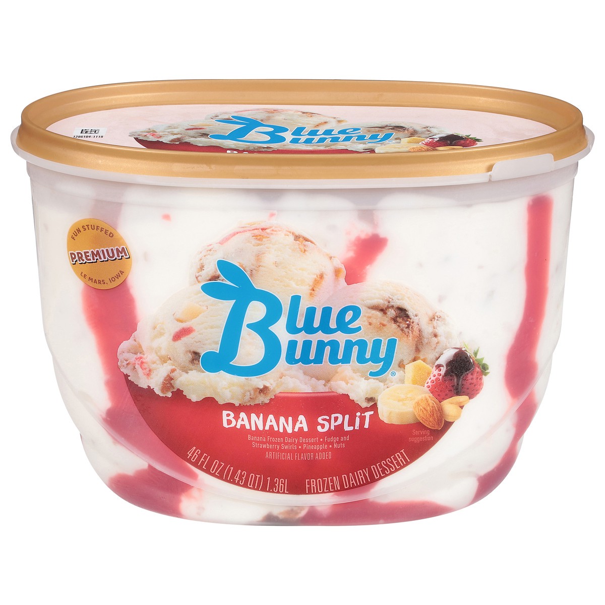 slide 1 of 8, Blue Bunny Banana Split Frozen Dessert, 46 fl oz, 46 fl oz