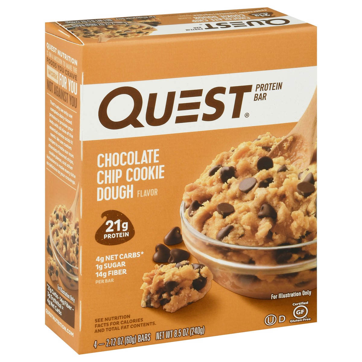 slide 2 of 9, Quest Chocolate Chip Cookie Dough Protein Bar 4-2.12 oz Packs, 4 ct