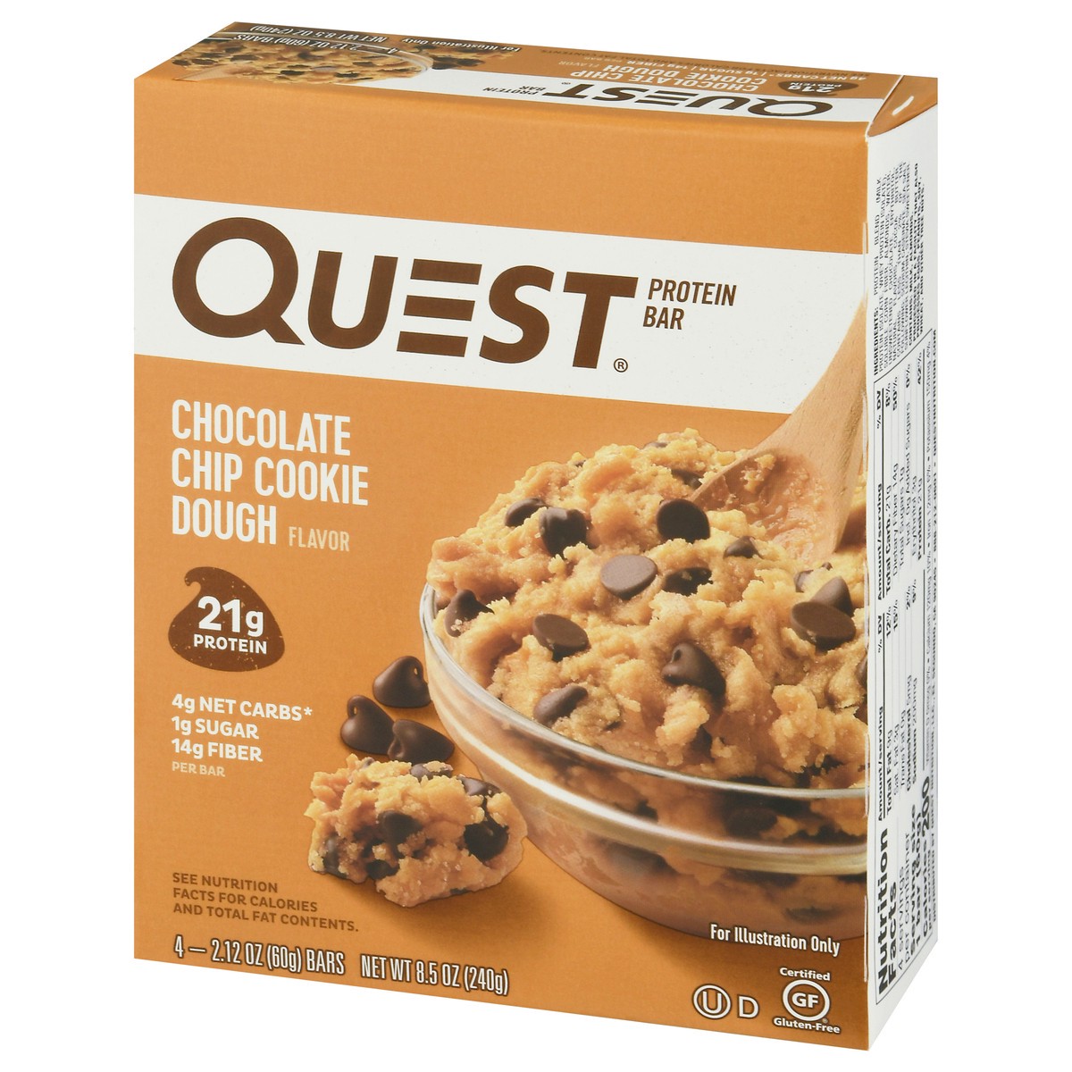 slide 3 of 9, Quest Chocolate Chip Cookie Dough Protein Bar 4-2.12 oz Packs, 4 ct