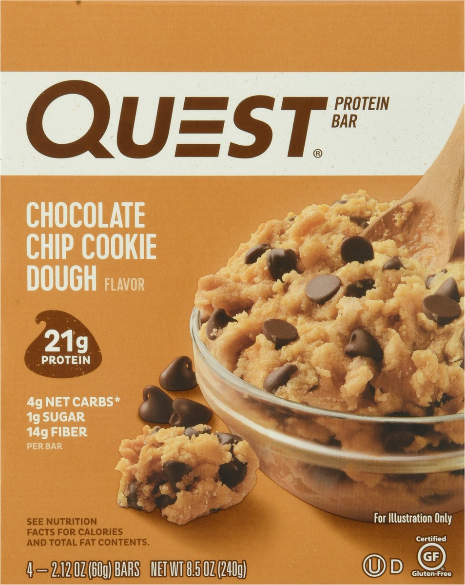 slide 6 of 9, Quest Chocolate Chip Cookie Dough Protein Bar 4-2.12 oz Packs, 4 ct