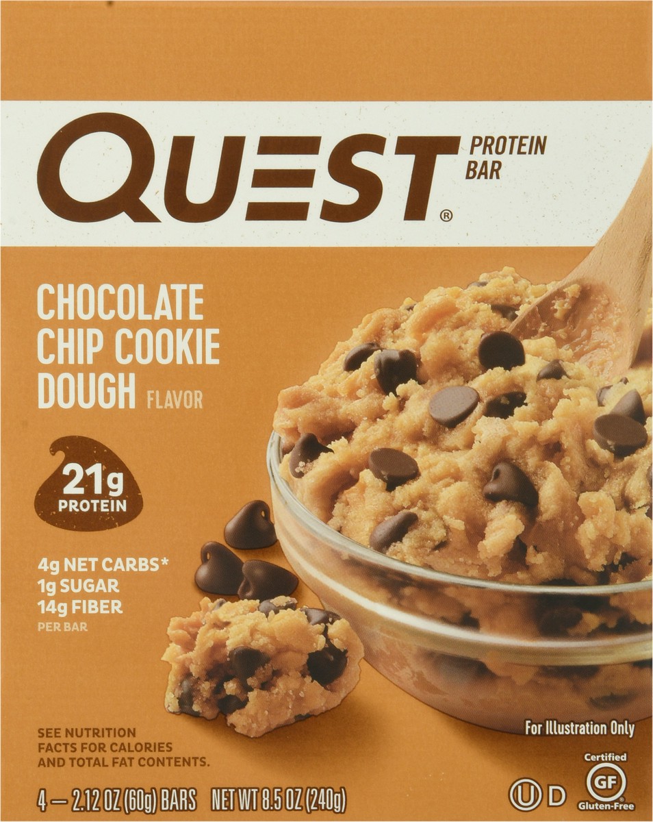 slide 1 of 9, Quest Chocolate Chip Cookie Dough Protein Bar 4-2.12 oz Packs, 4 ct