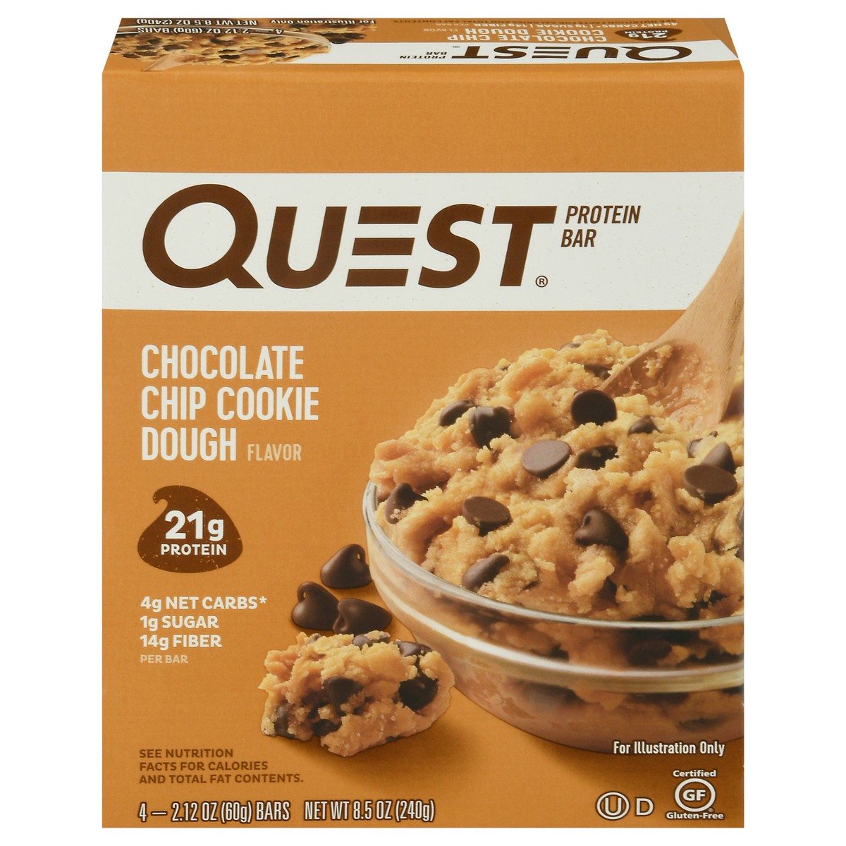 slide 1 of 9, Quest Chocolate Chip Cookie Dough Protein Bar 4-2.12 oz Packs, 4 ct