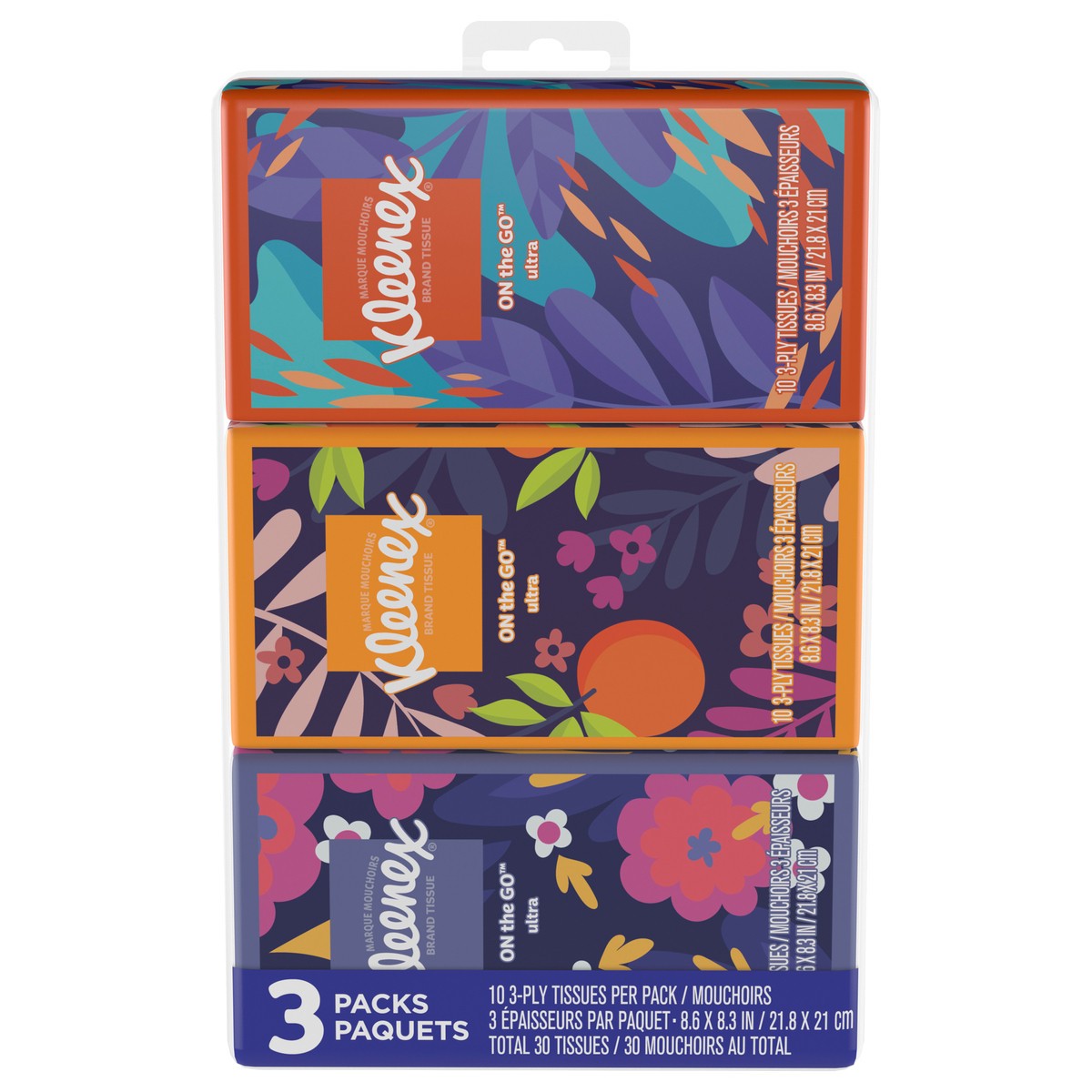 slide 1 of 3, Kleenex On-The-Go Facial Tissues, 3 On-The-Go Packs, 10 Tissues per Box, 3-Ply (30 Total Tissues), 3 ct