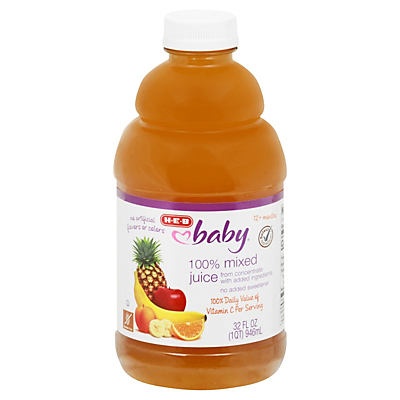 slide 1 of 1, H-E-B Baby 100% Mixed Fruit Juice, 32 oz