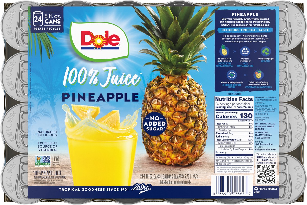 slide 10 of 15, Dole Pineapple Juice 24pack, 192 fl oz