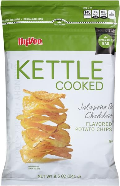 slide 1 of 1, Hy-vee Jalapeno & Cheddar Flavored Kettle Cooked Potato Chips, 8.5 oz