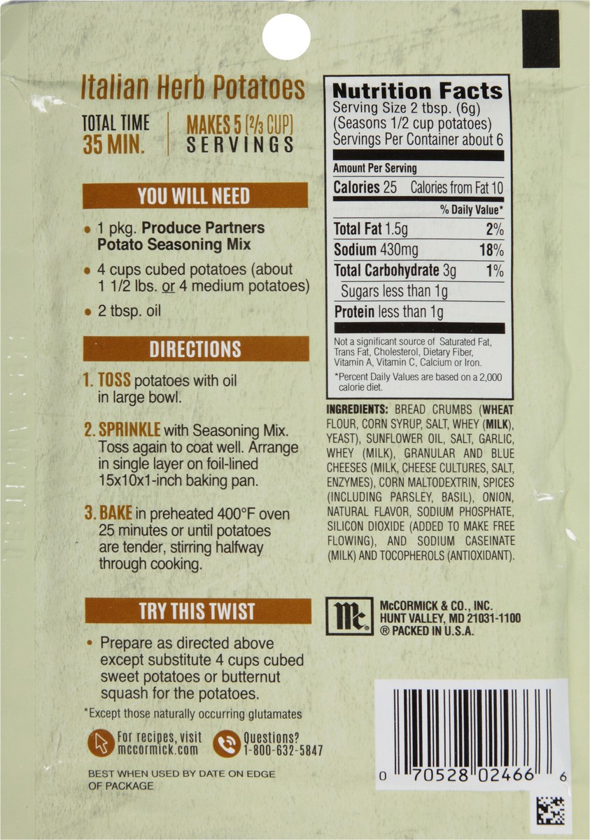 slide 5 of 11, McCormick Produce Partners Potato Seasoning Mix - Italian Herb, 1.25 oz