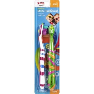 slide 1 of 1, CVS Health Kids Stripe Toothbrush For Ages 3-8, Soft Bristle, 1 ct