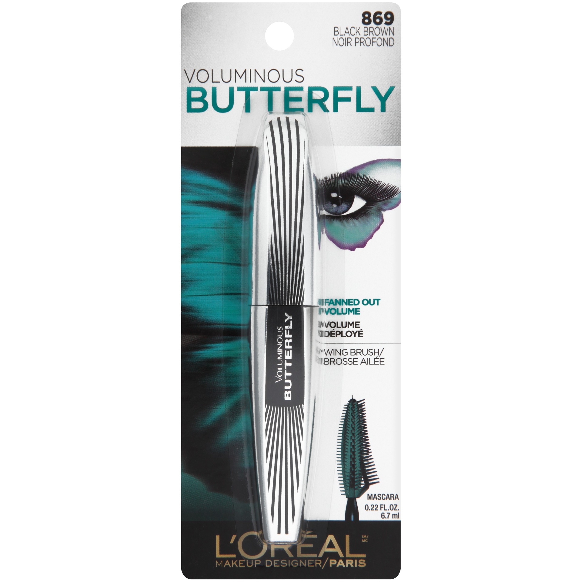 slide 1 of 1, L'Oréal Voluminous Butterfly Washable 869 Black Brown, 0.22 fl oz