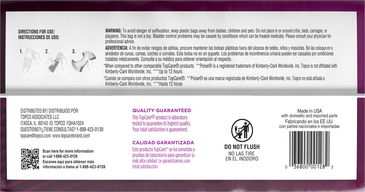 slide 3 of 15, TopCare Everyday Long Length Bladder Control Ultimate Absorbency Pads for Women Value Pack 45 Each, 45 ct