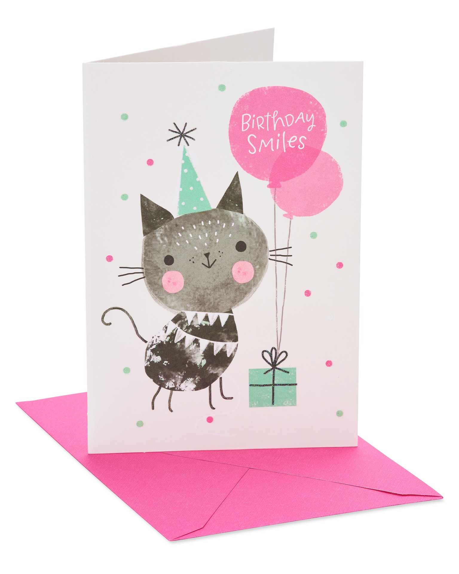 slide 1 of 5, American Greetings Send some birthday smiles with a card by American Greetings. A cute watercolor cat and balloons makes this design a purr-fect choice. The message inside is cheerful, sweet, and sure to make someone''s day very special., 1 ct