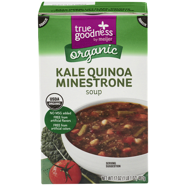 slide 1 of 1, True Goodness Organic Kale Quinoa Minestrone Soup, 17 oz