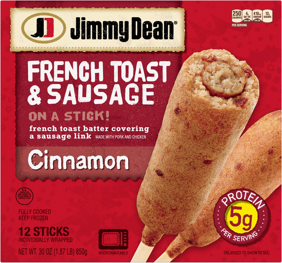 slide 8 of 8, Jimmy Dean Cinnamon French Toast & Sausage on a Stick, Frozen Breakfast, 12 Count, 850.49 g