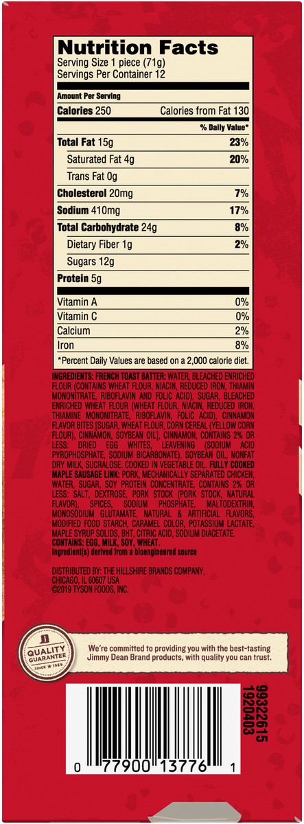 slide 2 of 8, Jimmy Dean Cinnamon French Toast & Sausage on a Stick, Frozen Breakfast, 12 Count, 850.49 g