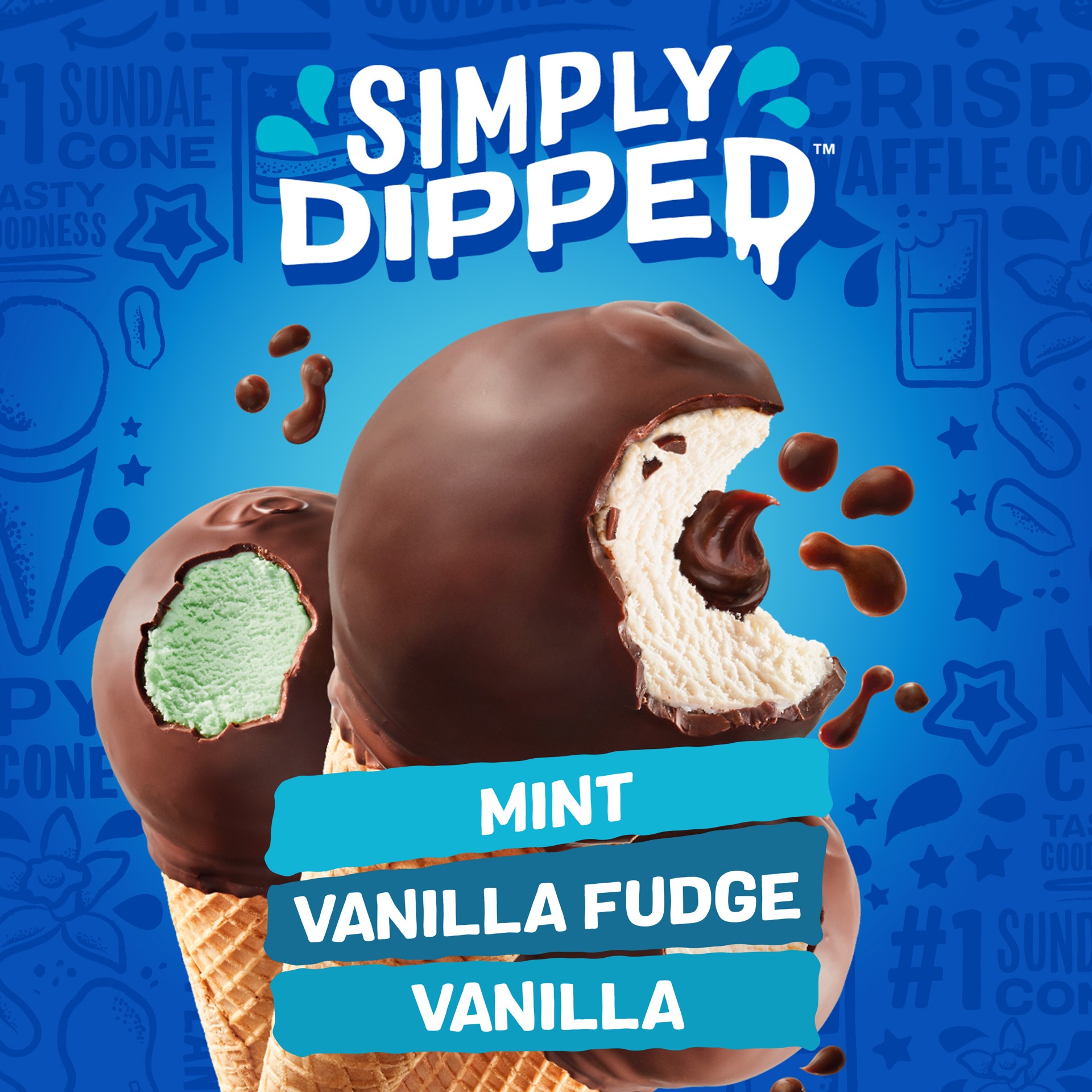 slide 2 of 5, Drumstick Simply Dipped Vanilla, Mint, Vanilla Fudge Cones Variety Pack, 8 Count, 8 ct