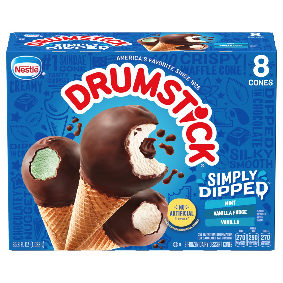 slide 1 of 5, Drumstick Simply Dipped Vanilla, Mint, Vanilla Fudge Cones Variety Pack, 8 Count, 8 ct