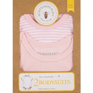 slide 1 of 1, Burt's Bees Baby Pink Baby Bodysuits 3-6 Months, 2 ct