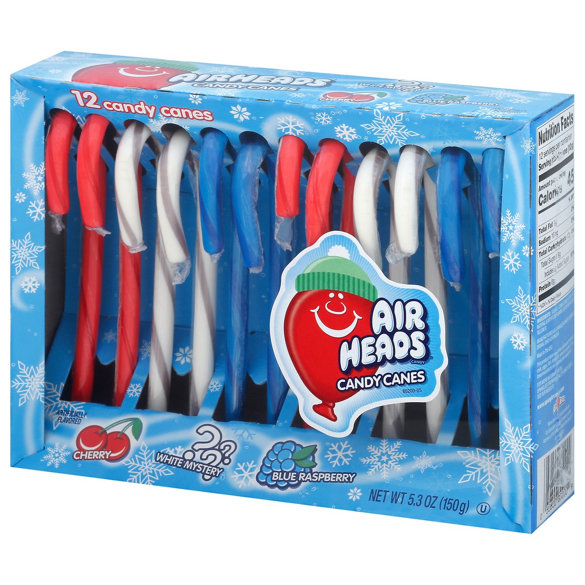 slide 8 of 14, Airheads Cherry/White Mystery/Blue Raspberry Candy Canes 12 ea, 12 ct