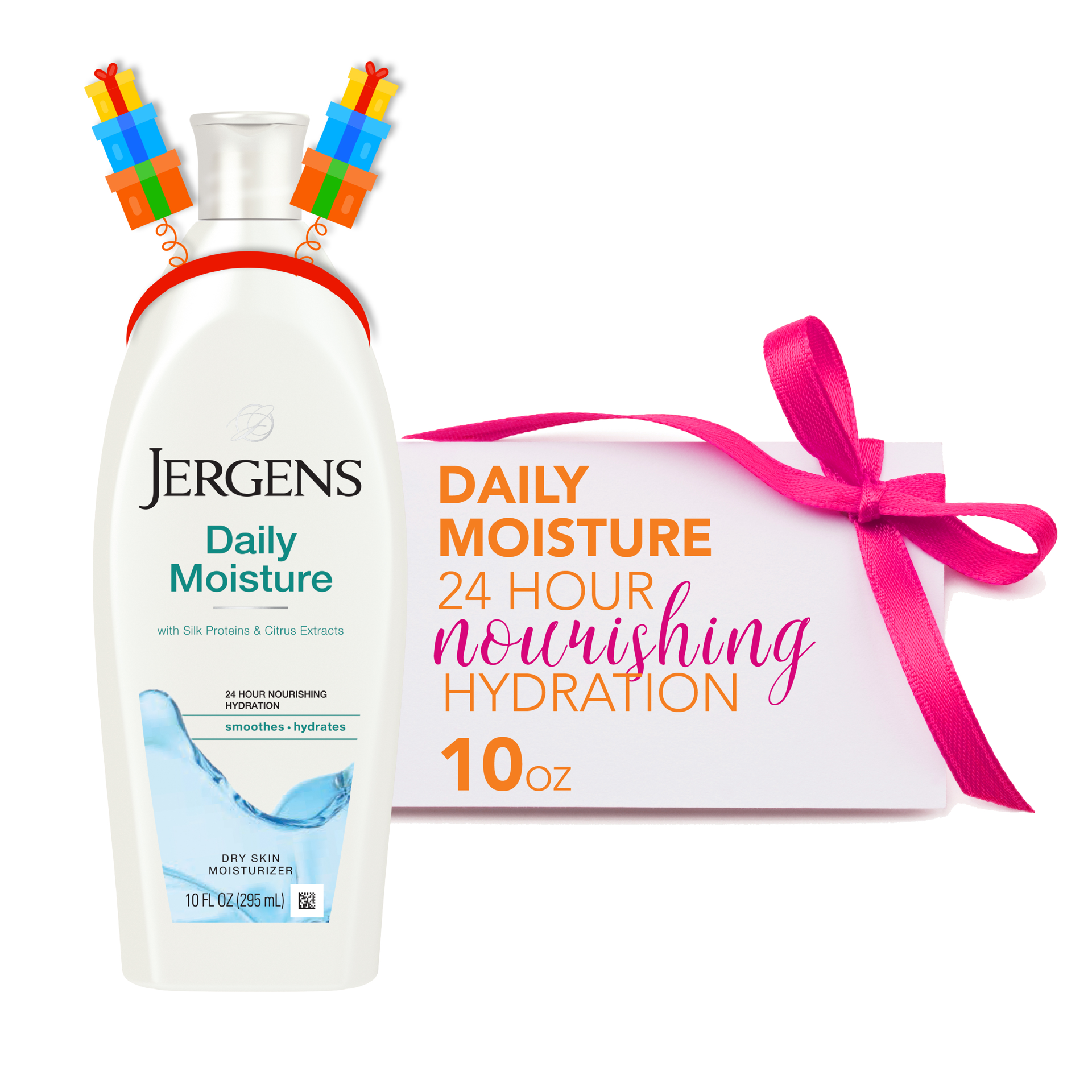 slide 3 of 5, Jergens Daily Moisture Dry Skin Moisturizer, 10 Ounce Body Lotion, with HYDRALUCENCE blend, Silk Proteins, and Citrus Extract, to help Restore Skin Luminosity, 10 fl oz
