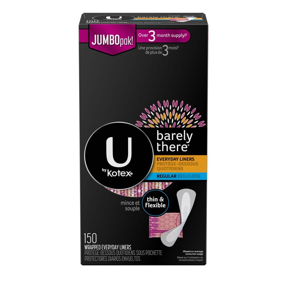 slide 1 of 1, U by Kotex Liners, Everyday, Barely There, Regular, Jumbo Pack, 150 ct