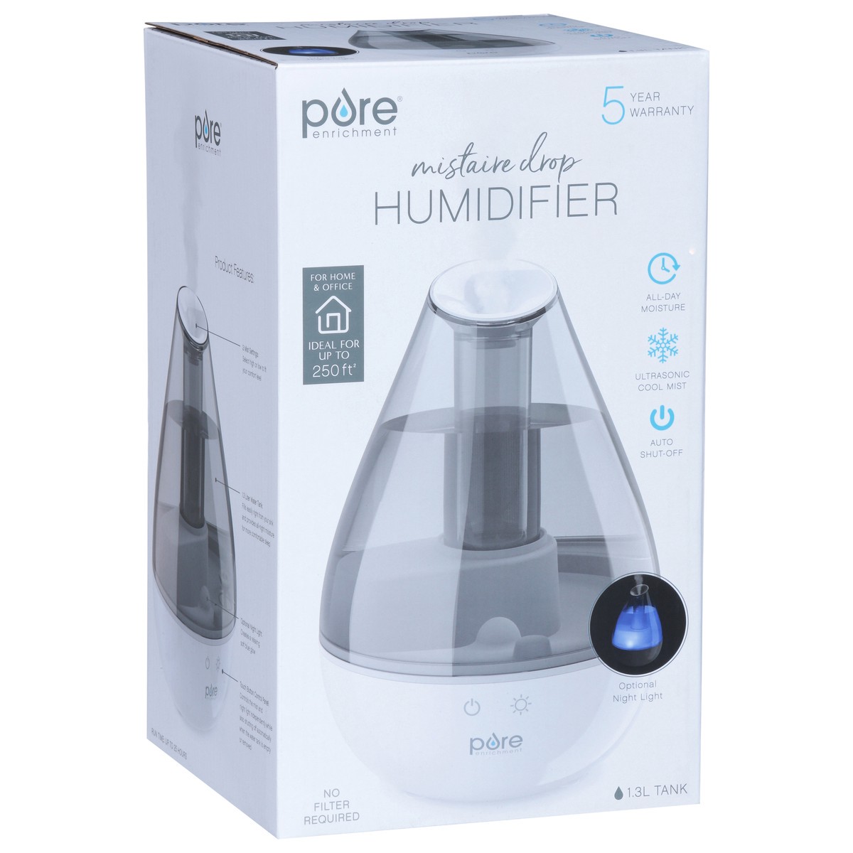 slide 5 of 8, Pure Enrichment 1.3 Liters Mistaire Drop Humidifier 1 ea, 1 ct