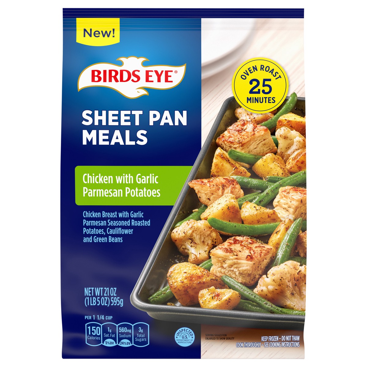 slide 1 of 5, Birds Eye Sheet Pan Meals, Chicken With Garlic Parmesan Seasoned Potatoes Frozen Meal, 21 OZ Bag, 21 oz