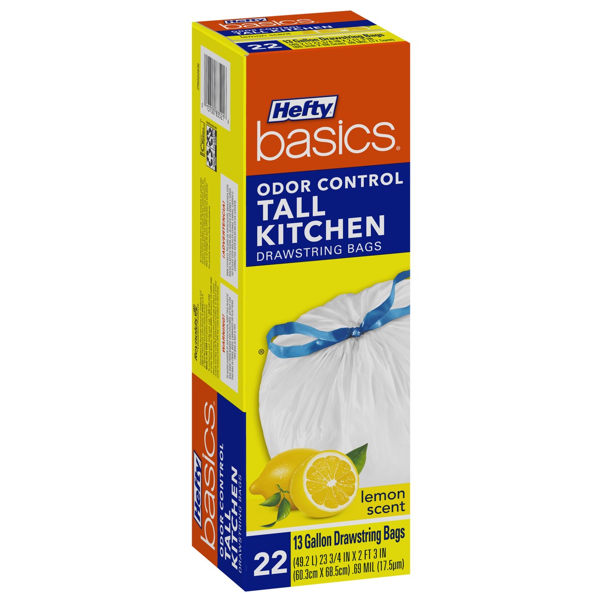 Hefty Basics Lemon Scent Odor Control 13 Gallon Tall Drawstring Kitchen Bags 100 Ct Box