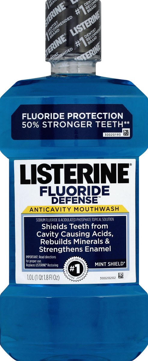 slide 5 of 6, LISTERINE FLUORIDE DEFENSE Anticavity Mouthwash, MINT SHIELD, 1 L, 1 liter