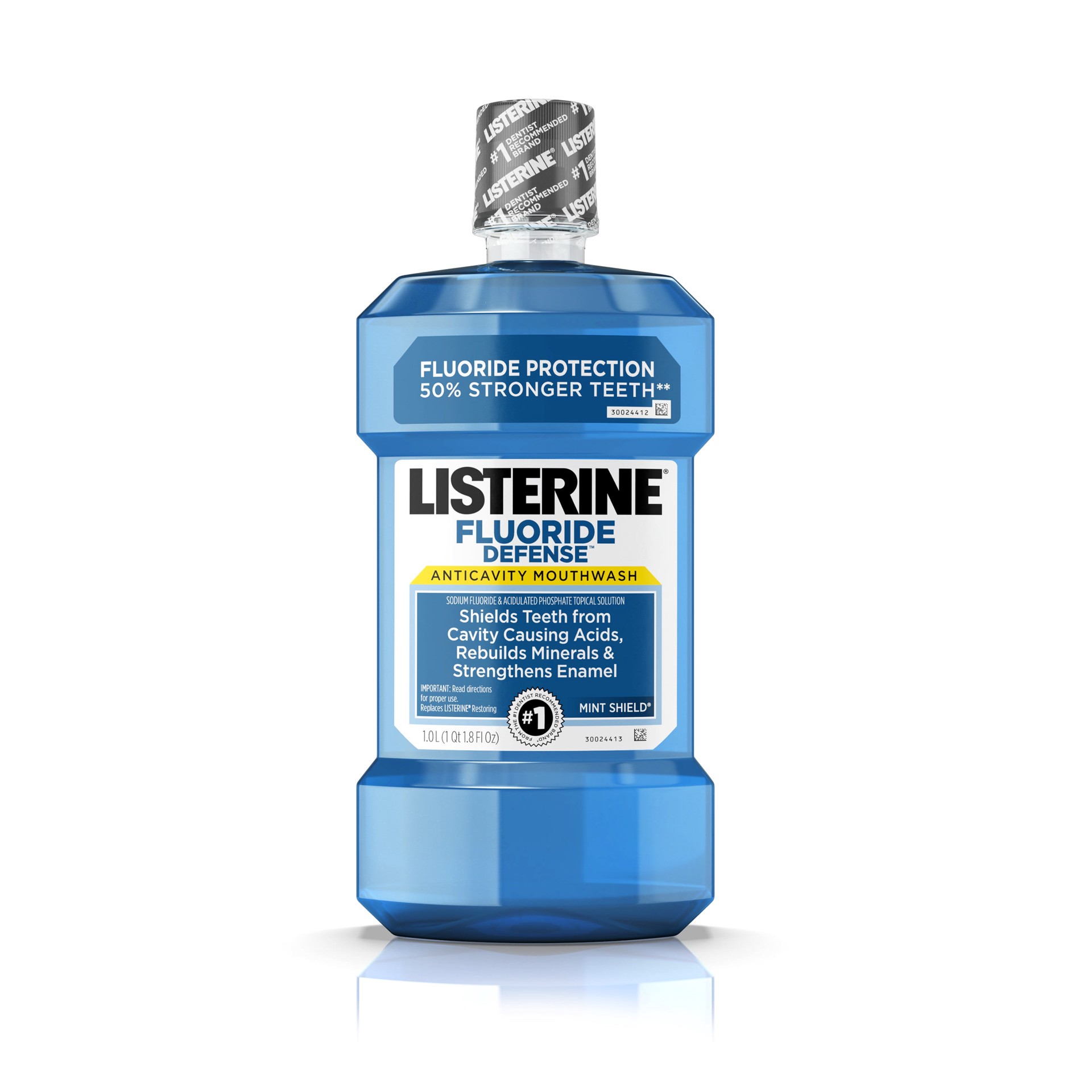 slide 1 of 6, LISTERINE FLUORIDE DEFENSE Anticavity Mouthwash, MINT SHIELD, 1 L, 1 liter