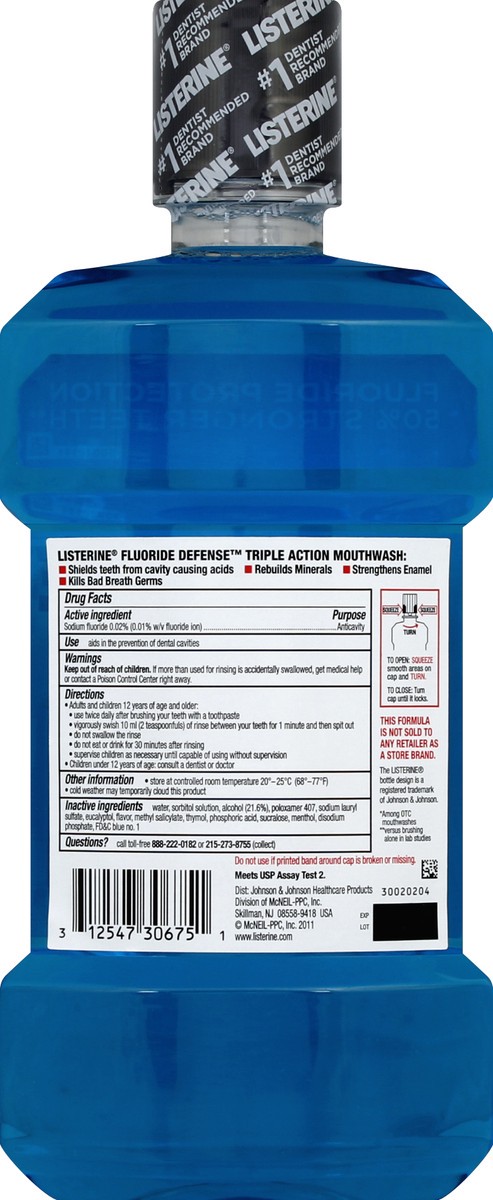 slide 6 of 6, LISTERINE FLUORIDE DEFENSE Anticavity Mouthwash, MINT SHIELD, 1 L, 1 liter