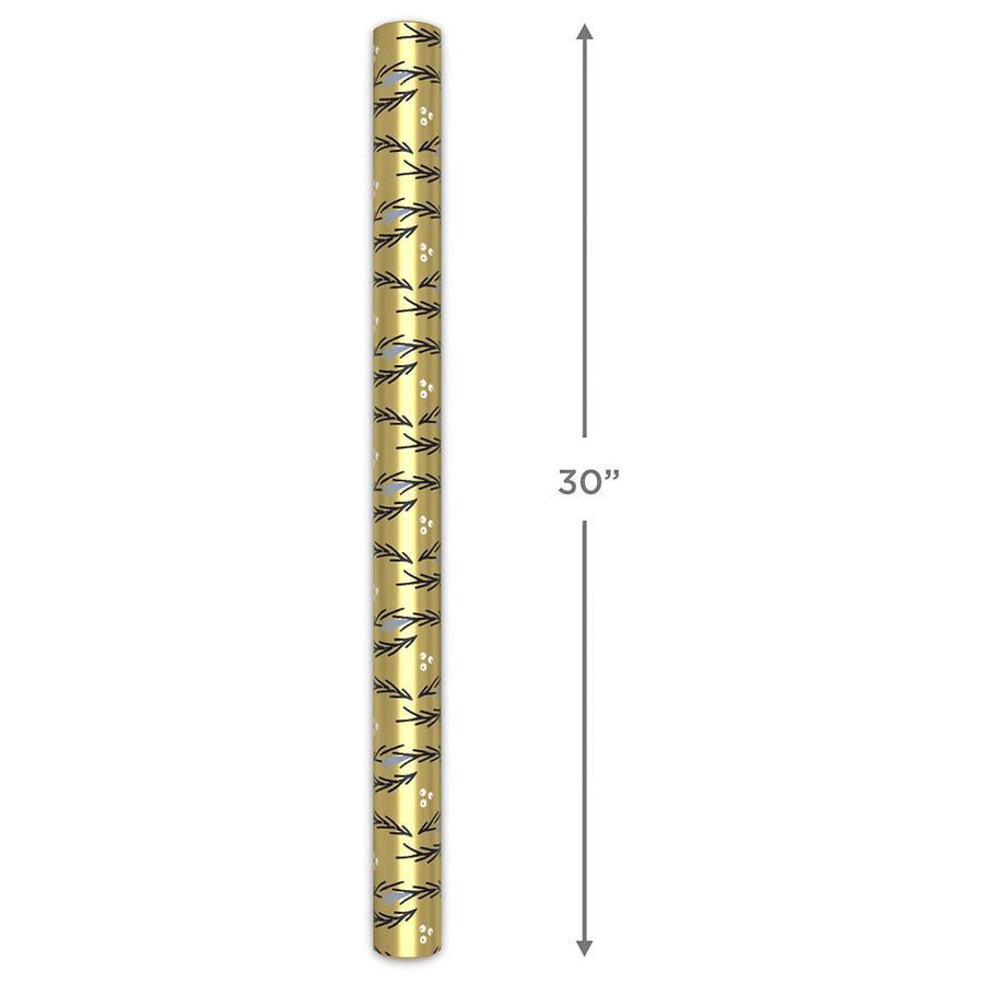 slide 3 of 5, Hallmark Holiday Wrapping Paper Roll (Illustrated Garlands on Gold Metallic), 1 ct