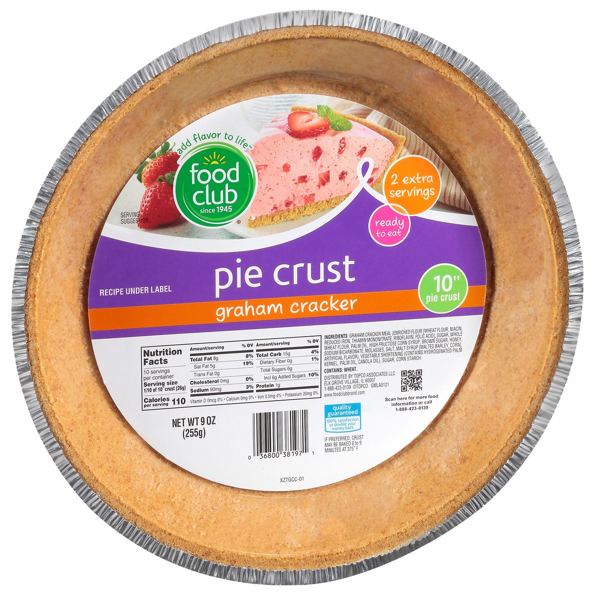 slide 8 of 9, Food Club 10 Inch Graham Cracker Pie Crust 9 oz, 9 oz