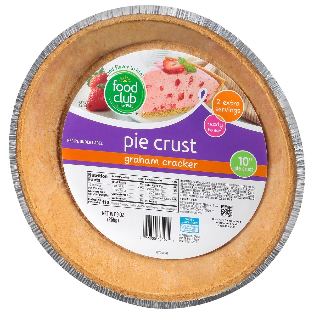 slide 9 of 9, Food Club 10 Inch Graham Cracker Pie Crust 9 oz, 9 oz