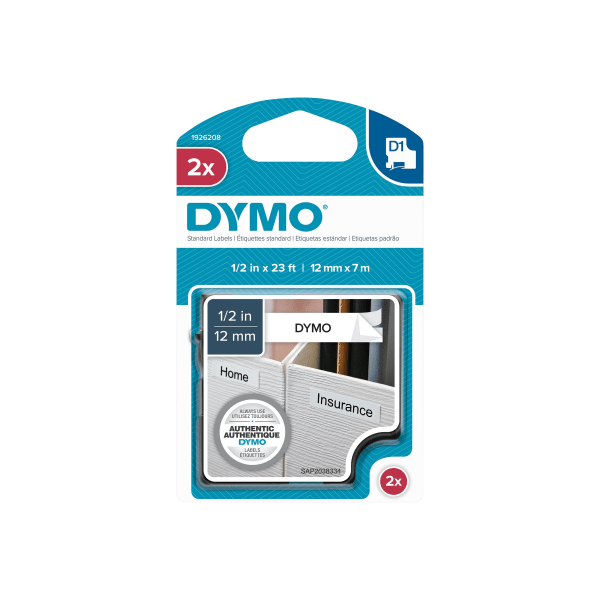 slide 4 of 6, DYMO D1 45013 Black-On-White Tape, 2 ct; 0.5 in x 23 ft