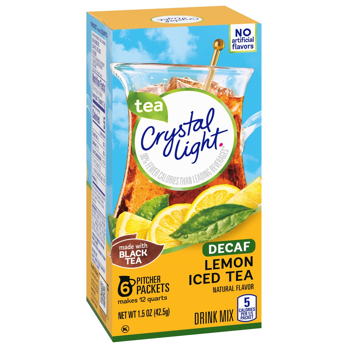 slide 3 of 9, Crystal Light Decaf Lemon Iced Tea Naturally Flavored Powdered Drink Mix, 6 ct Pitcher Packets, 6 ct