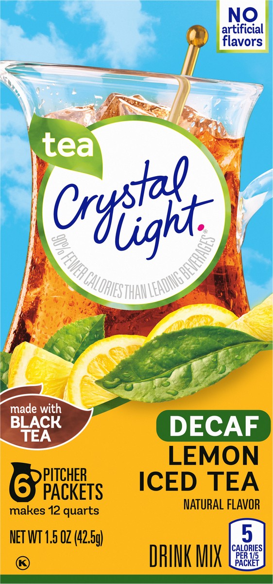 slide 9 of 9, Crystal Light Decaf Lemon Iced Tea Naturally Flavored Powdered Drink Mix, 6 ct Pitcher Packets, 6 ct