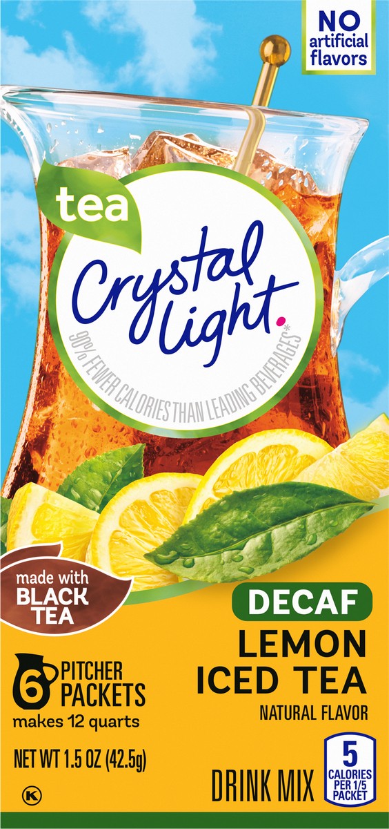 slide 2 of 9, Crystal Light Decaf Lemon Iced Tea Naturally Flavored Powdered Drink Mix, 6 ct Pitcher Packets, 6 ct