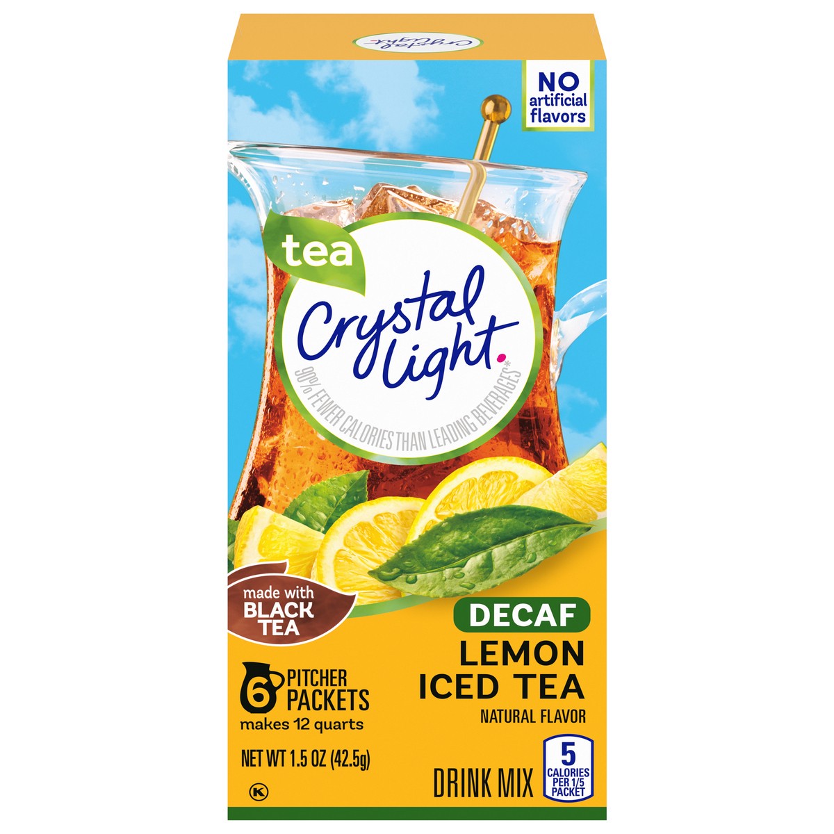 slide 1 of 9, Crystal Light Decaf Lemon Iced Tea Drink Mix 6 - 1.5 oz Packets, 6 ct