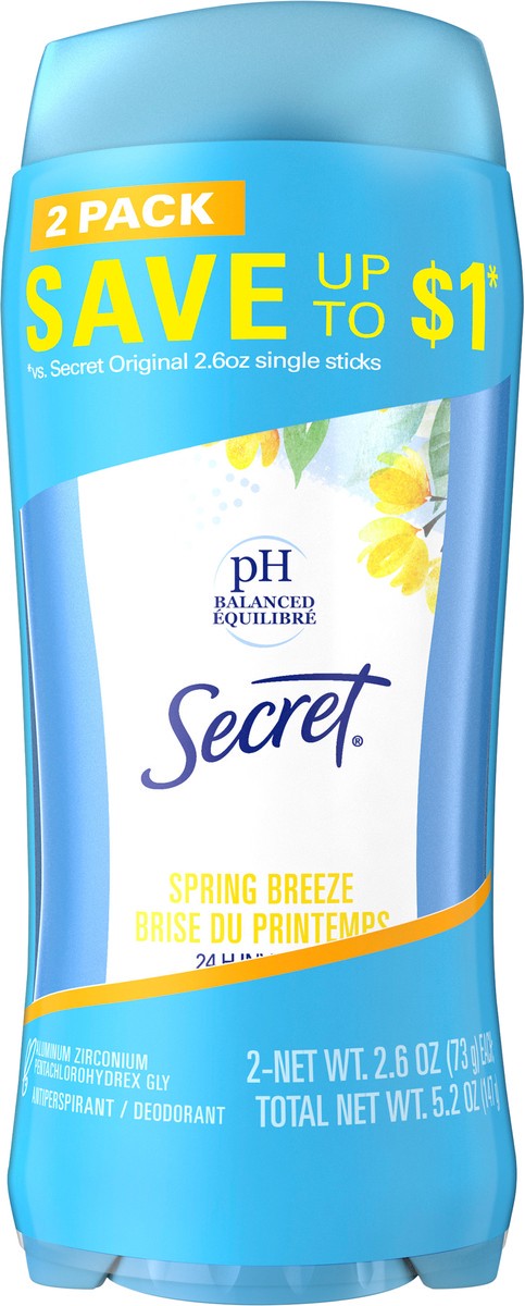 slide 8 of 8, Secret Invisible Solid Antiperspirant and Deodorant, Spring Breeze, Twin Pack, 2.6 oz each, 5.2 oz Total, 2 ct; 2.6 oz