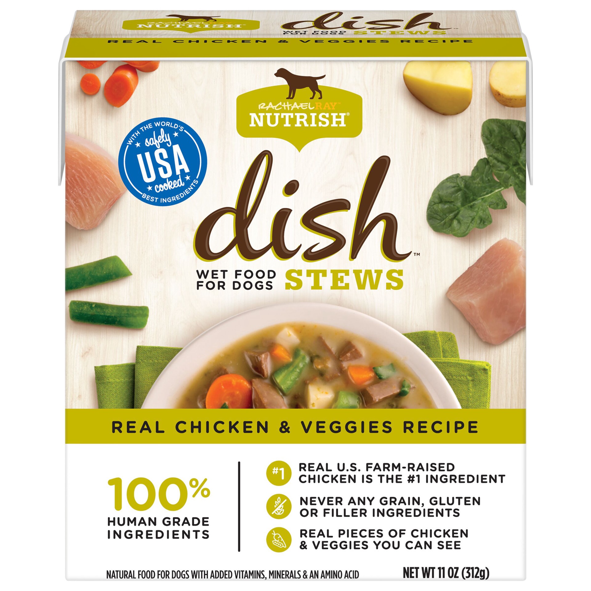 slide 1 of 5, Rachael Ray Nutrish DISH Stews Natural Grain Free Wet Dog Food, Real Chicken & Veggies. 11 oz, 11 oz