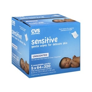 slide 1 of 1, CVS Pharmacy Sensitive Gentle Wipes For Delicate Skin, Unscented, 5 pk; 64 ct