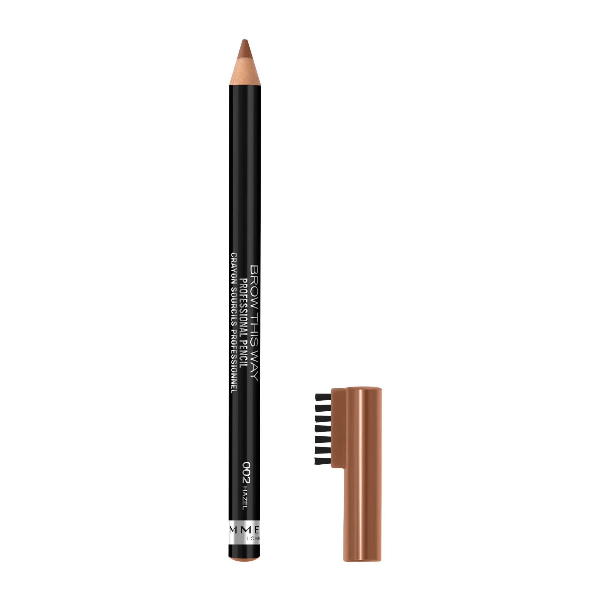 slide 1 of 1, COTY RIMMEL LONDON Rimmel London Brow This Way Professional Eyebrow Pencil, Long-Wearing, Highly-Pigmented, Built-In Brush, 002, Hazel, 0.05oz, 1.40 g