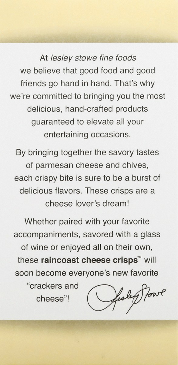 slide 4 of 13, Lesley Stowe Parmesan and Chive Raincoast Cheese Crisps 3.5 oz, 3.5 oz