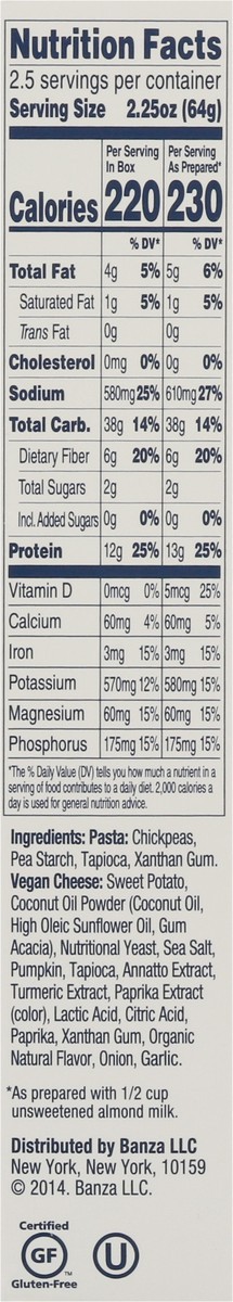 slide 7 of 14, Banza Shells + Vegan Cheddar Plant-Based Mac with Chickpea Pasta 5.5 oz, 5.5 oz
