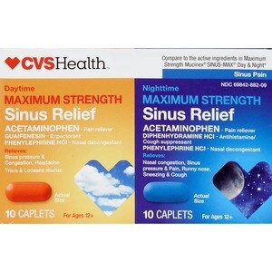 slide 1 of 1, CVS Health Maximum Strength Sinus Relief Acetaminophen Caplets, Daytime 20 Ct, 1 ct