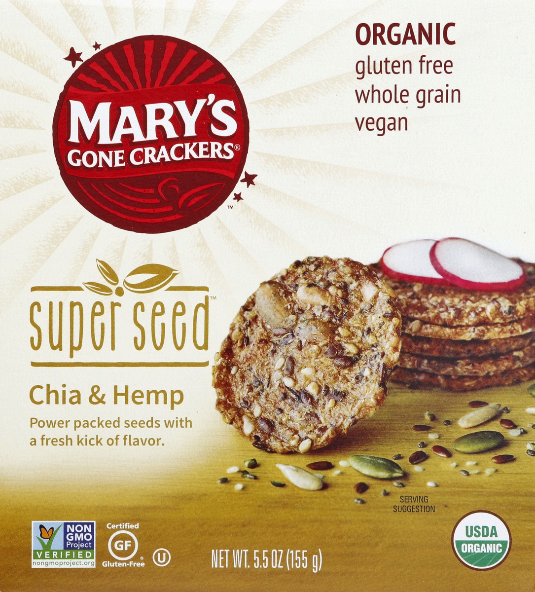 slide 4 of 4, Mary's Gone Crackers Crackers, Organic, Chia & Hemp, 5.5 oz